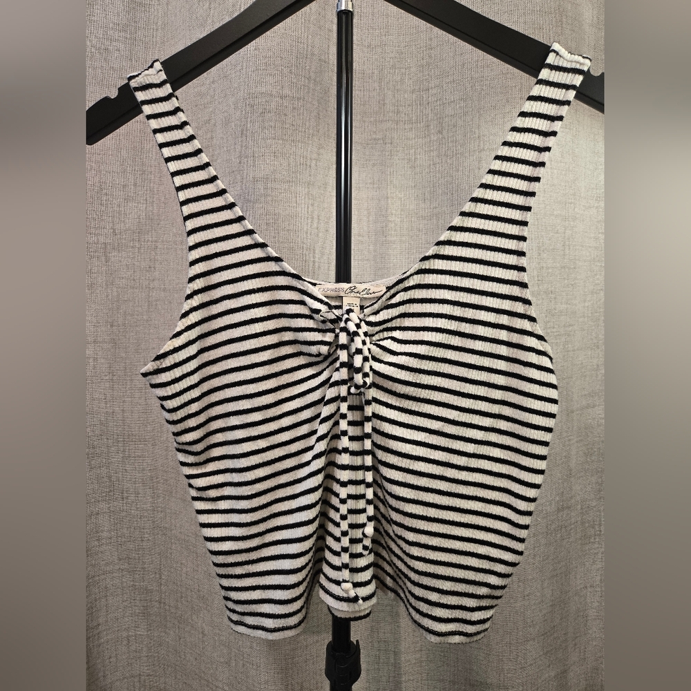 Express Black & White Striped Tie-Front Tank
